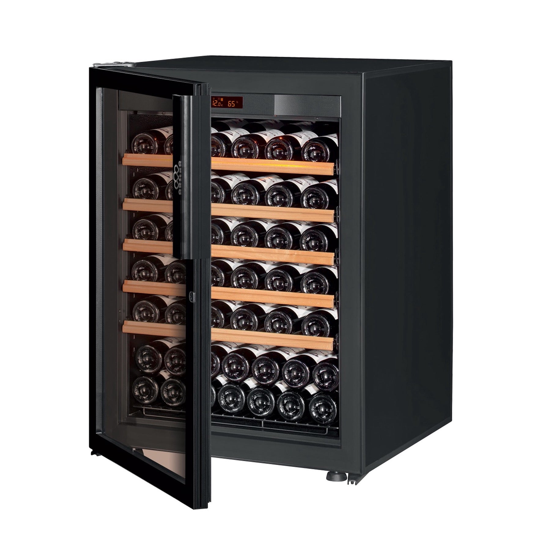 Vinoteca 74 botellas EuroCave Pure SFG5 Full Glass puerta semiabierta llena