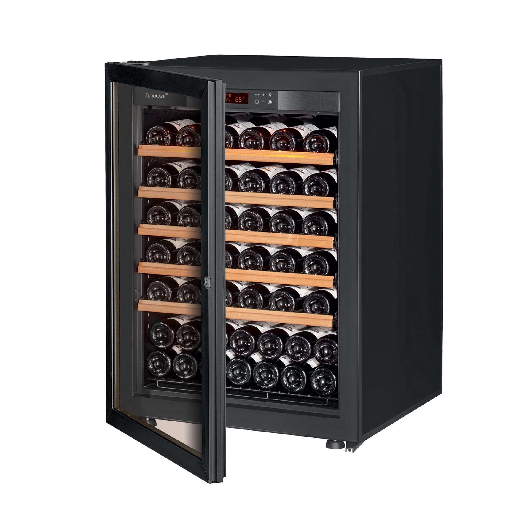 Vinoteca 74 botellas EuroCave Pure SV5 Glass lateral puerta semiabierta
