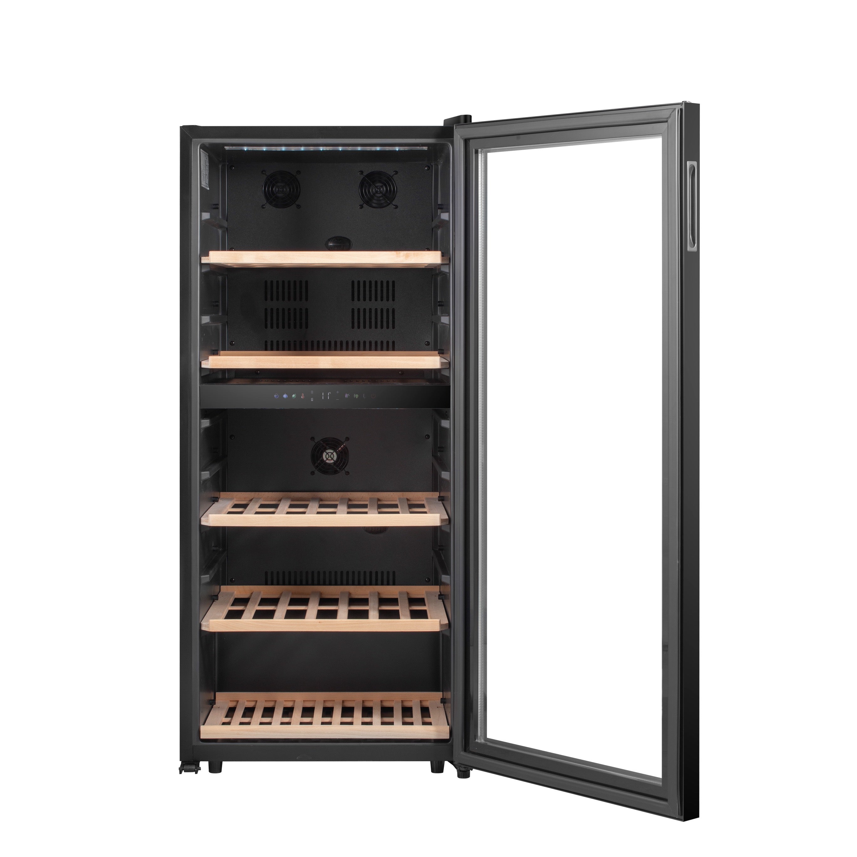 Vinoteca doble zona 91 botellas Caviss C291CBEG frontal vacía puerta abierta