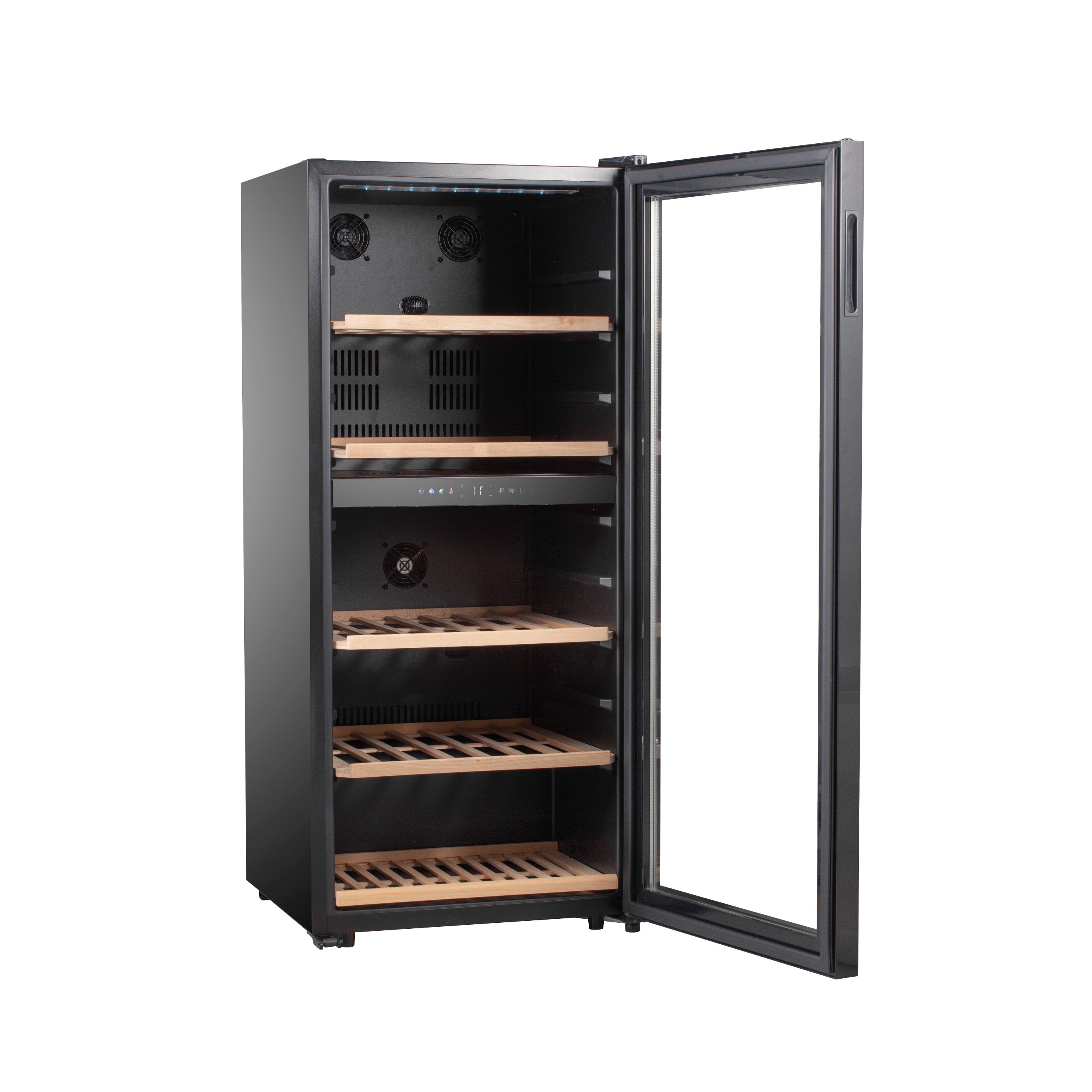 Vinoteca doble zona 91 botellas Caviss C291CBEG lateral abierta