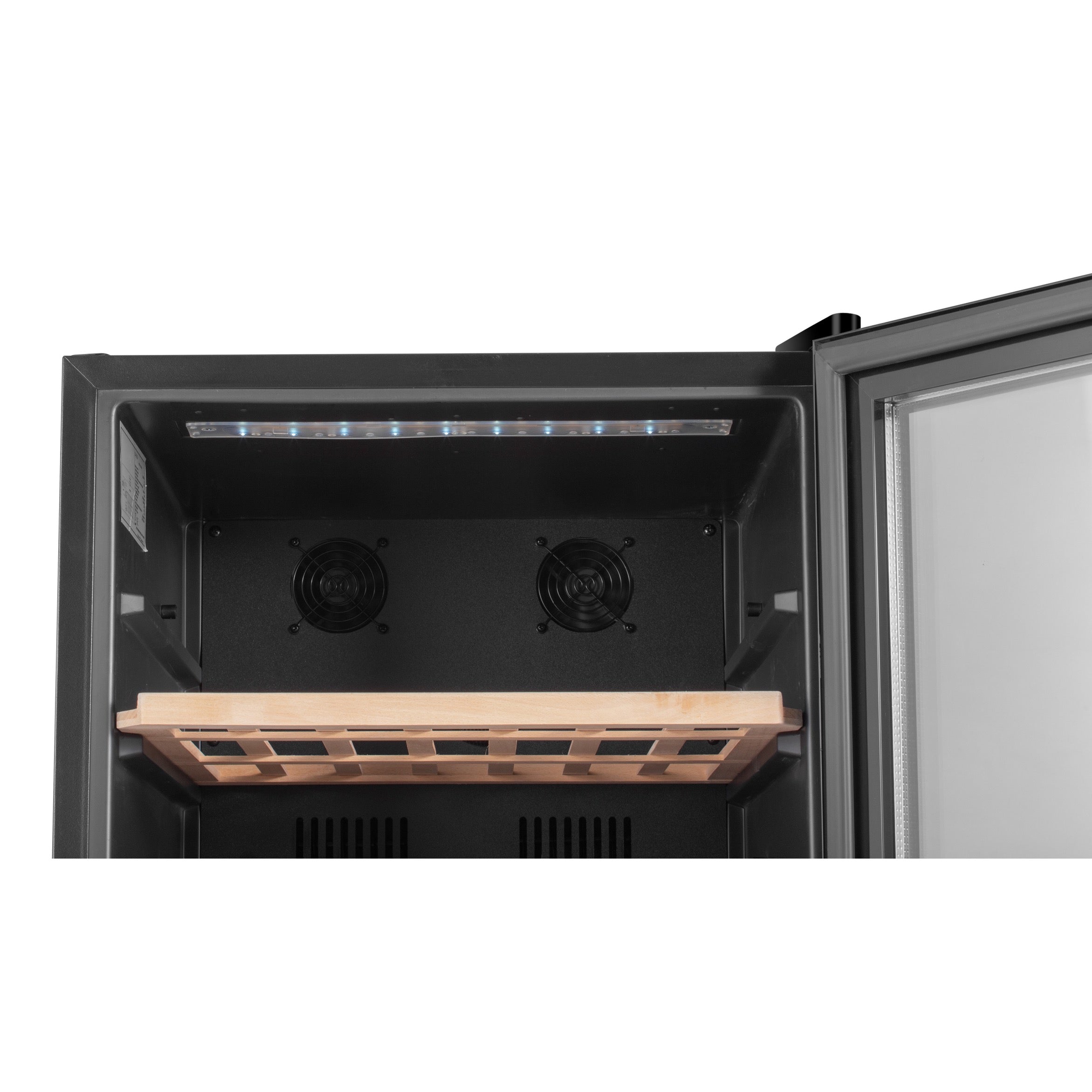Vinoteca doble zona 91 botellas Caviss C291CBEG detalle luz led interior