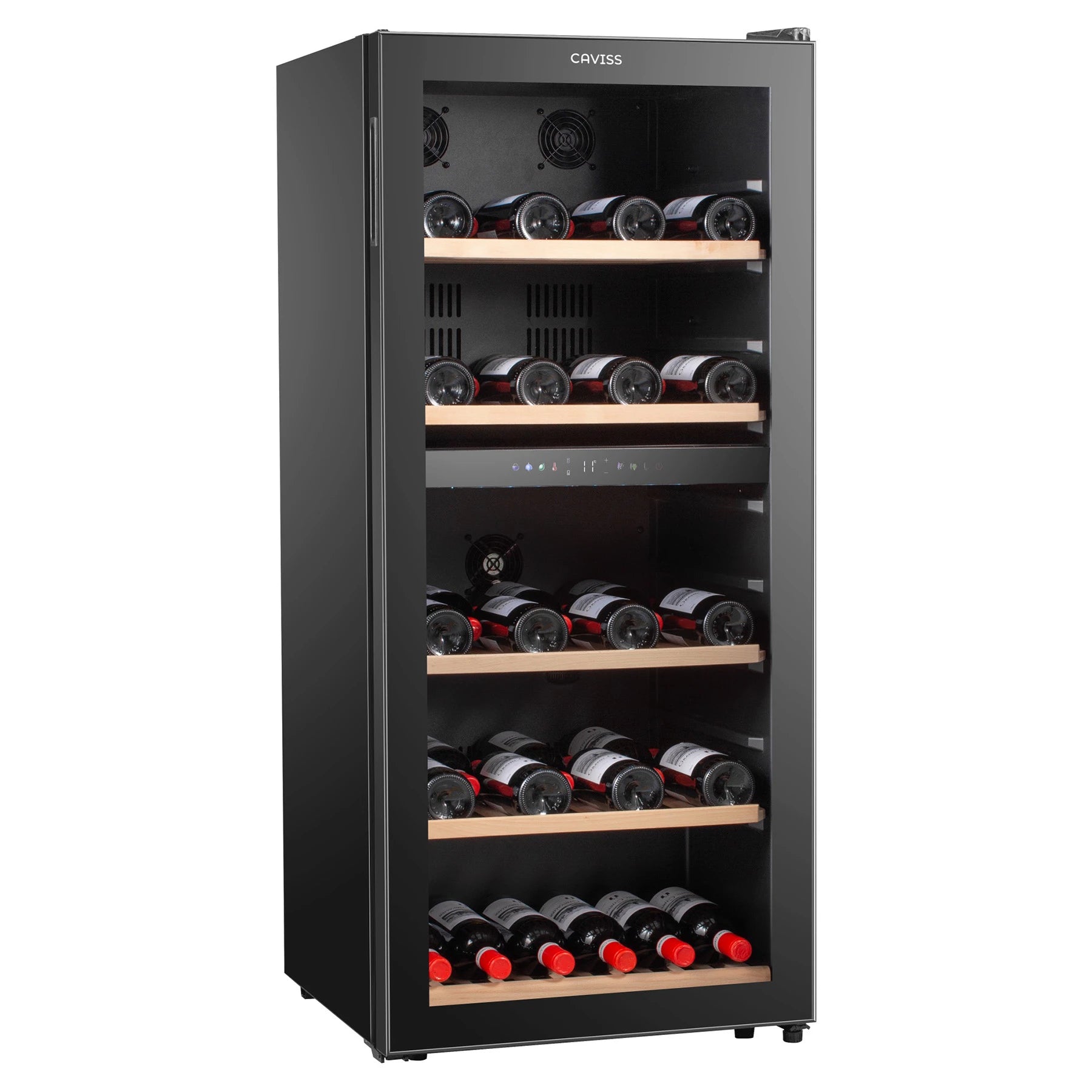 Caviss C291CBEG, vinoteca de 91 botellas doble zona con puerta de cristal negro anti-UV.