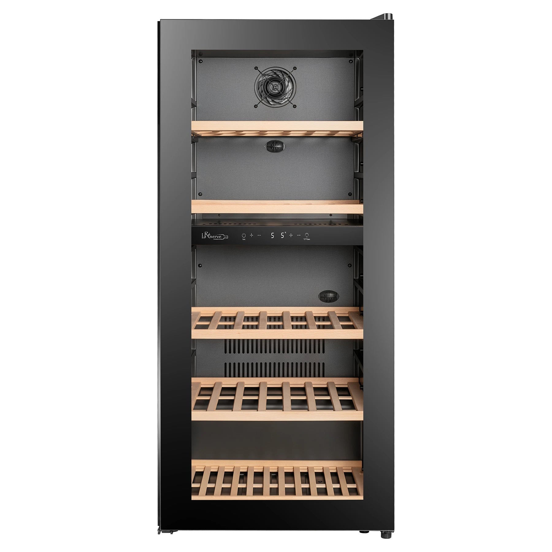 Vinoteca La Réserve RWC296FN1 con acabado negro y puerta reversible de cristal
