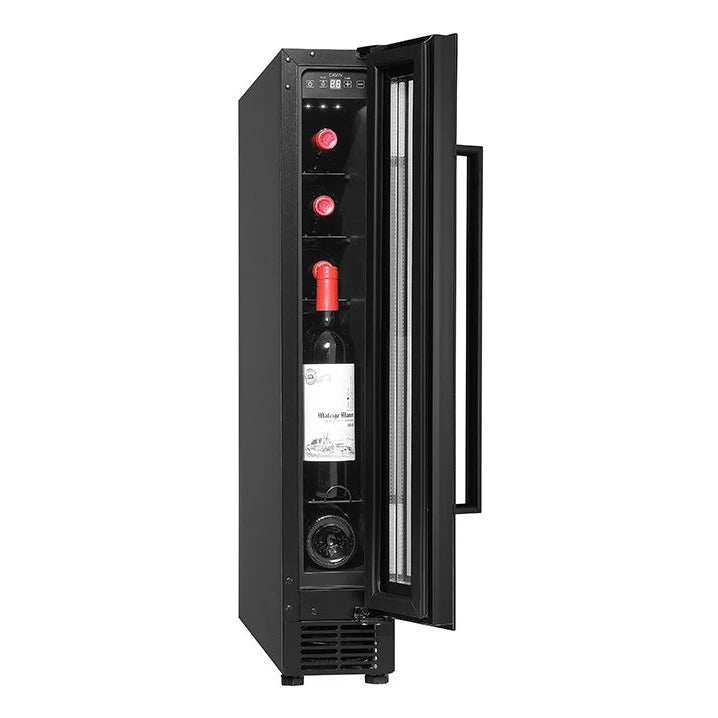 Cavin Arctic Collection 15S Fullglass Black, vinoteca compacta de 8 botellas con puerta de vidrio negro.