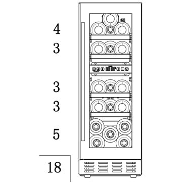 Vinoteca 18 botellas Artic Collection 30D Full Glass Black diagrama de capacidad de botellas de vino