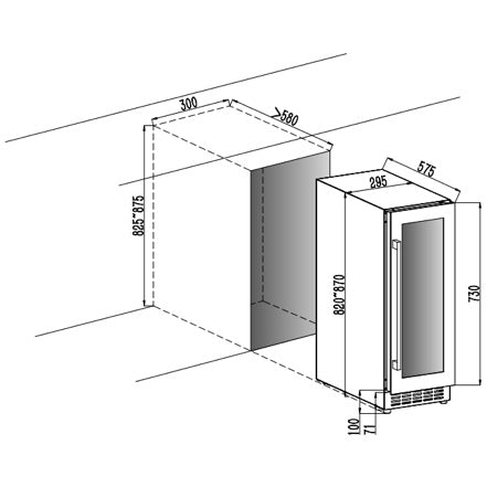 Vinoteca 18 botellas Artic Collection 30D Full Glass Black diagrama de encastre en cocina