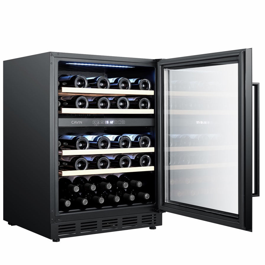 Vinoteca 46 botellas Artic Collection 60D Full Glass Black lateral puerta abierta