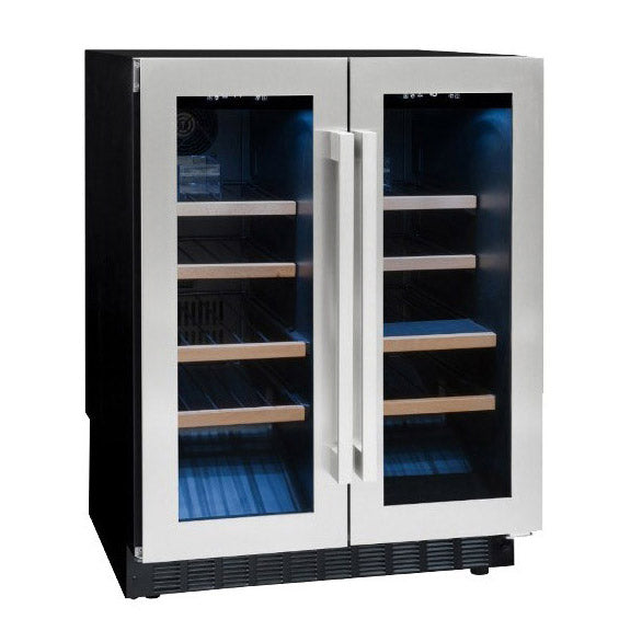 Imagen de la Vinoteca encastrable 49 botellas Avintage AVU48DPX1 doble zona con puerta cerrada y sin botellas.