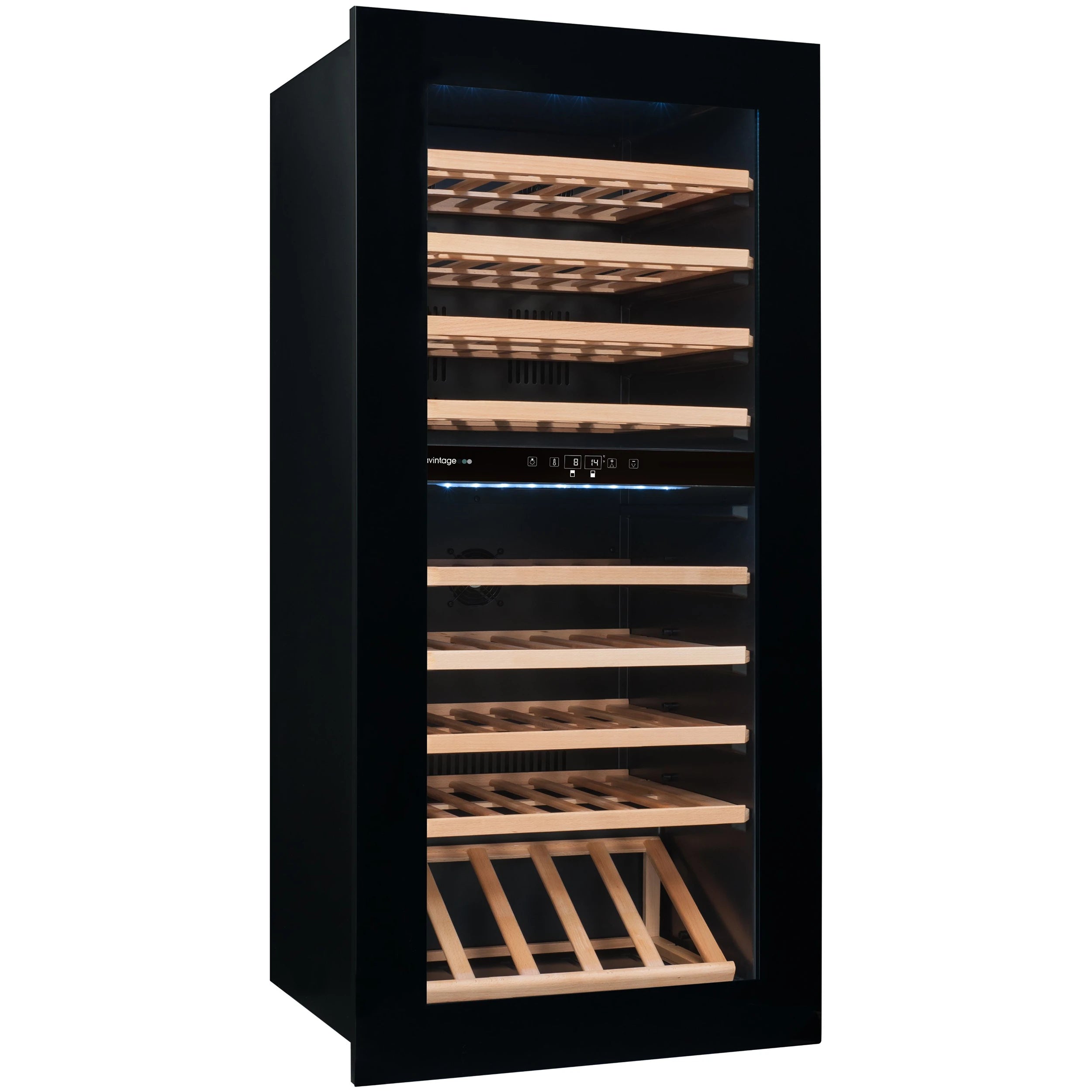 Imagen de la Vinoteca encastrable 79 botellas Avintage AVI82PREMIUM doble zona con puerta cerrada y sin botellas.