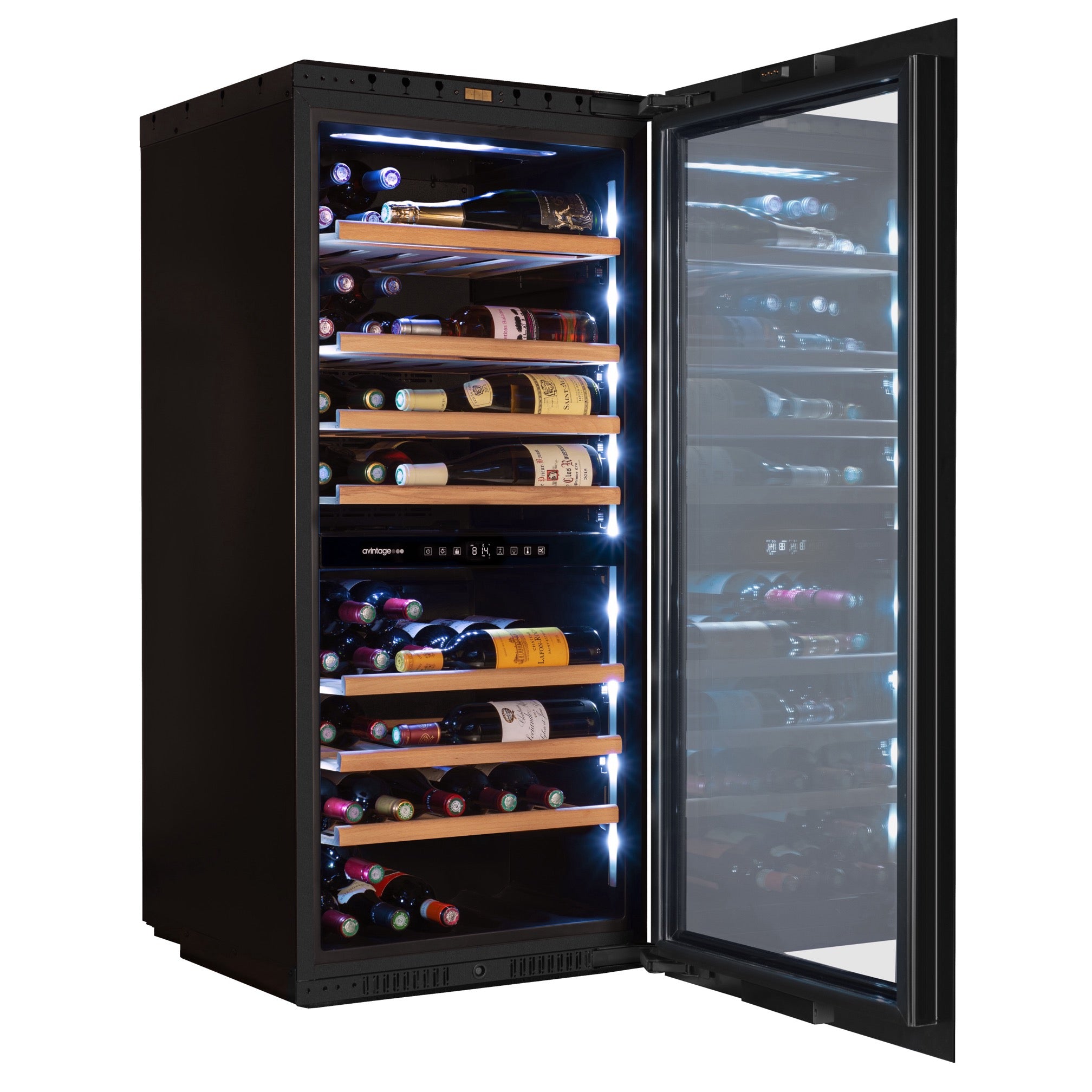 Imagen de la Vinoteca encastrable en columna 68 botellas Avintage AVI122PLATINUM doble zona.
