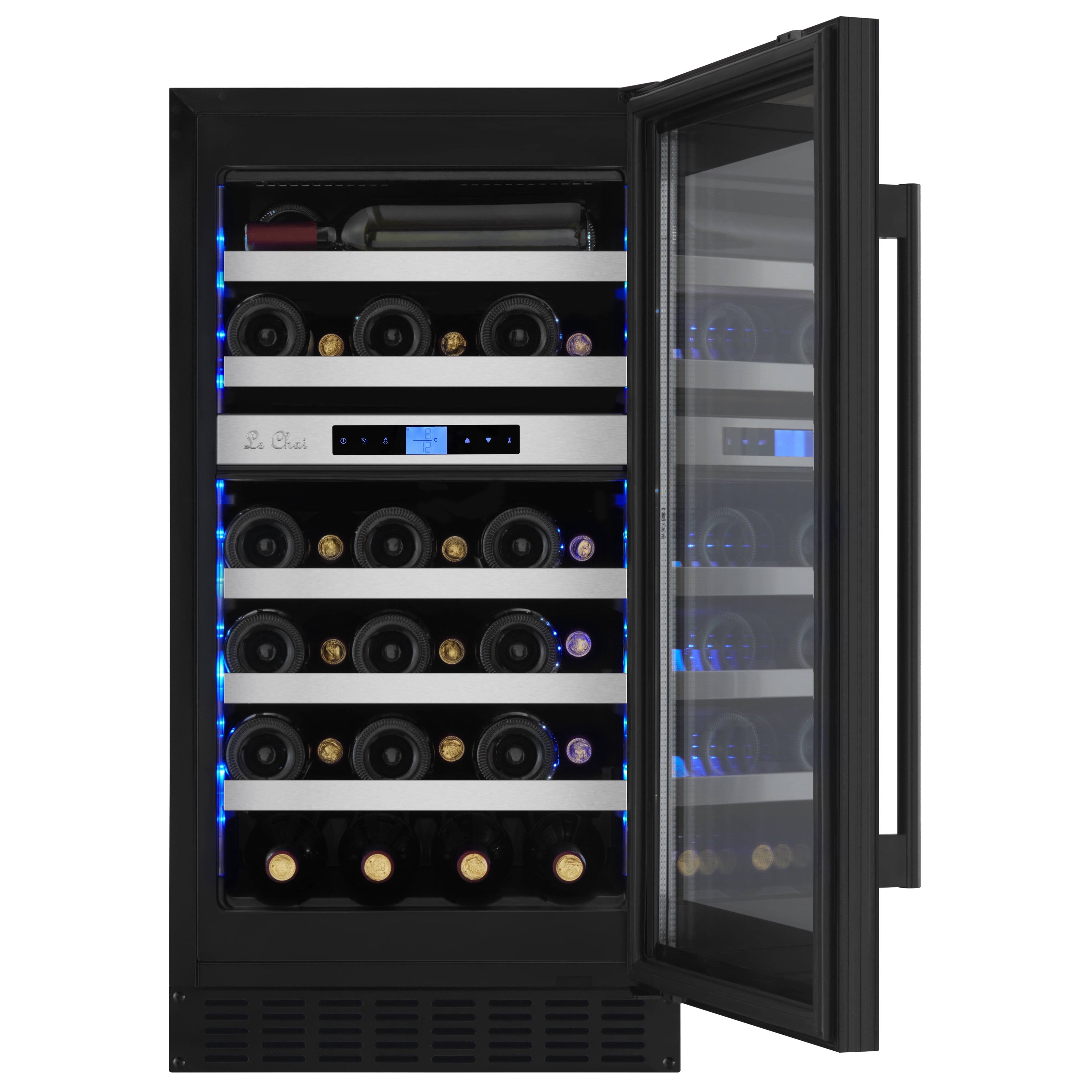 Vinoteca doble zona 33 botellas LBN330 abierta luz led azul