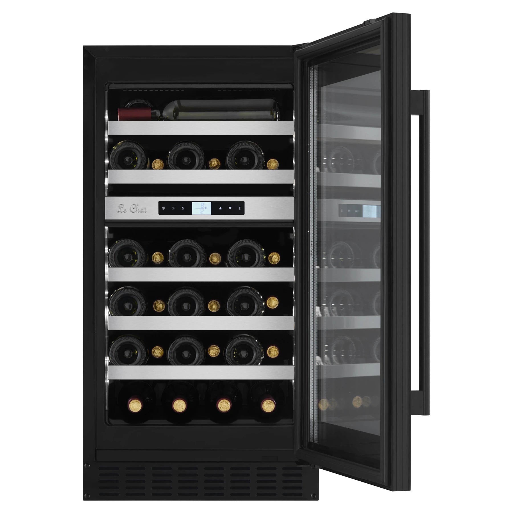 Vinoteca Le Chai LBN330 de 33 botellas con estantes de madera interiores.