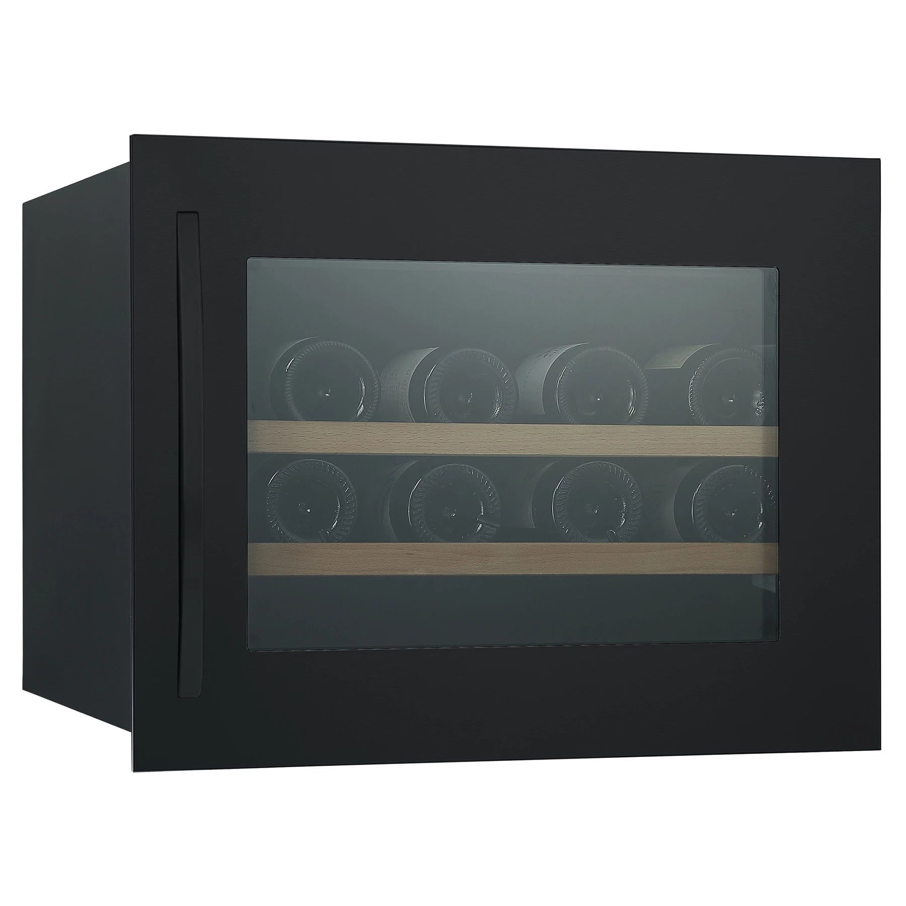 Vinoteca encastrable Caviss SLEN123TBE4 de 23 botellas, en columna, vista frontal del modelo negro.