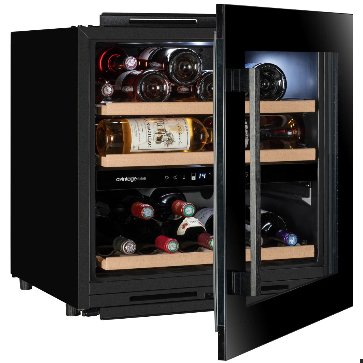 Fotografía de la Vinoteca encastrable en columna 28 botellas Avintage AVI60F2FV doble zona.