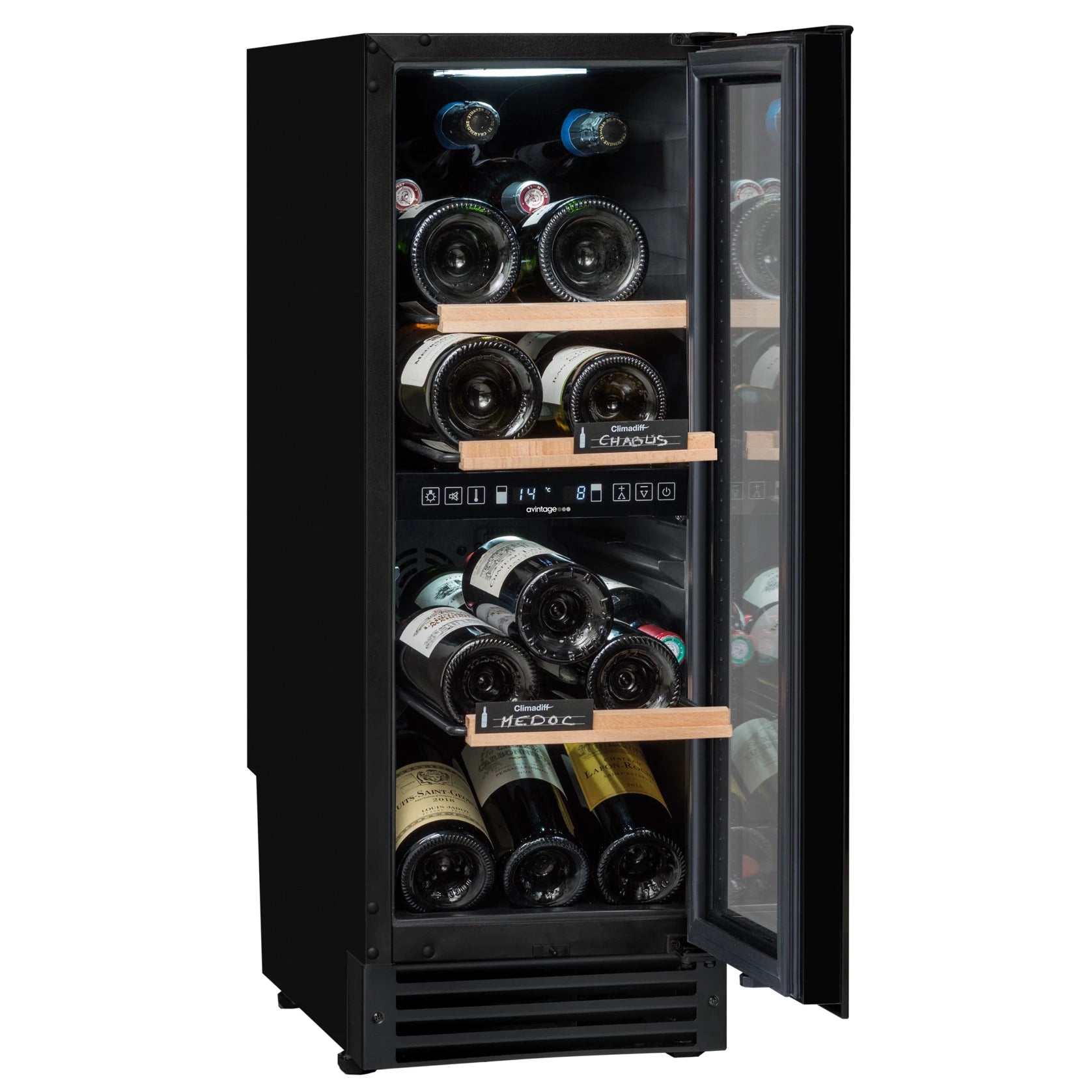 Imagen de la Vinoteca encastrable 22 botellas Avintage AVU27D82 doble zona.
