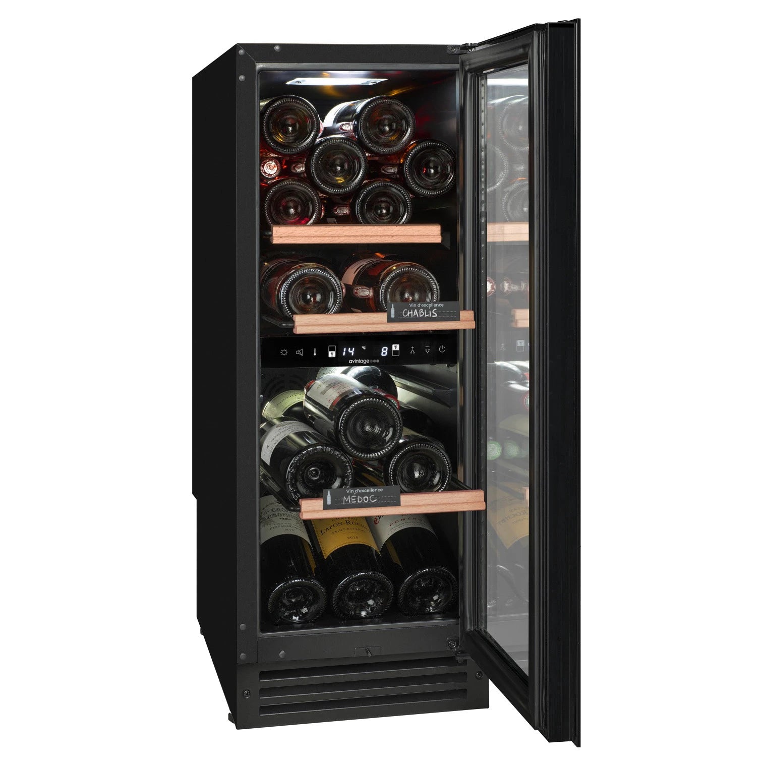 Imagen de la Vinoteca encastrable 22 botellas Avintage AVU27D82 doble zona.