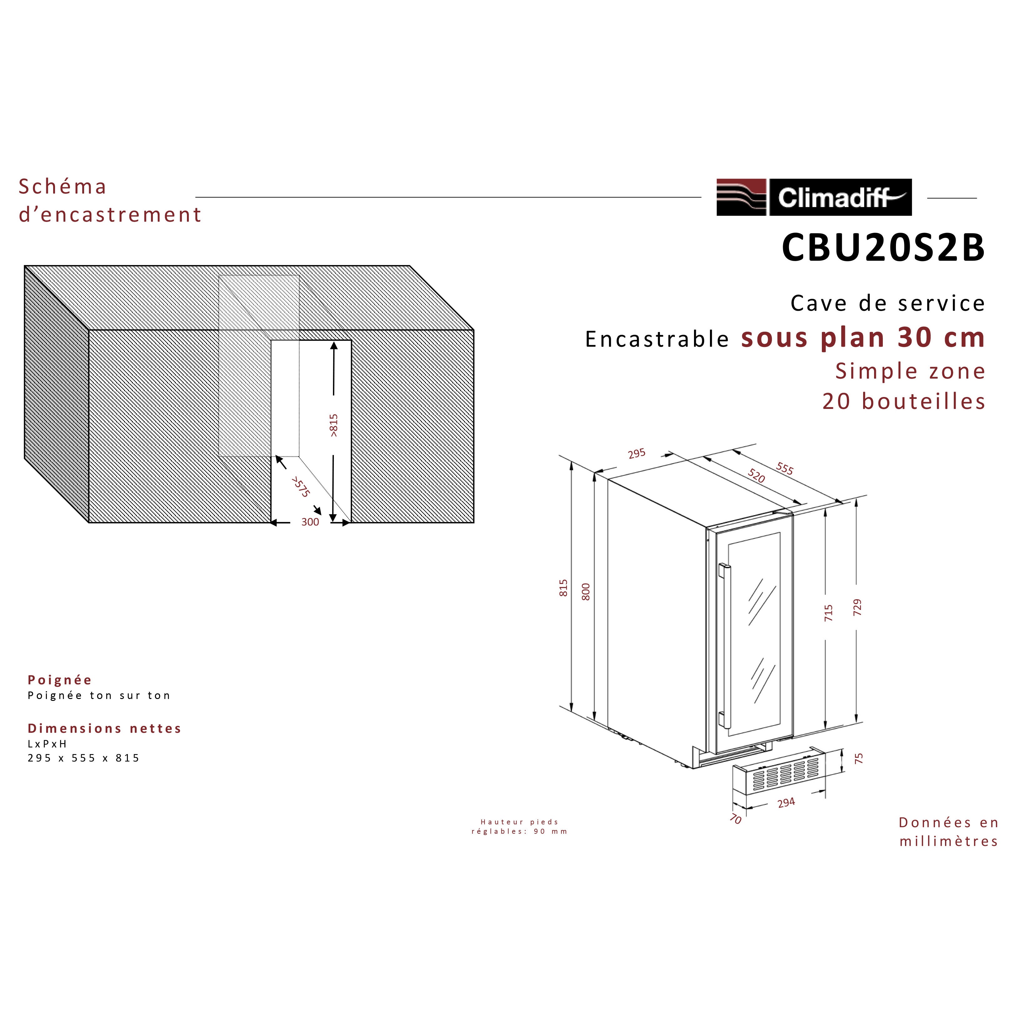 Vinoteca encastrable bajo encimera 20 botellas CBU20S2B encastre