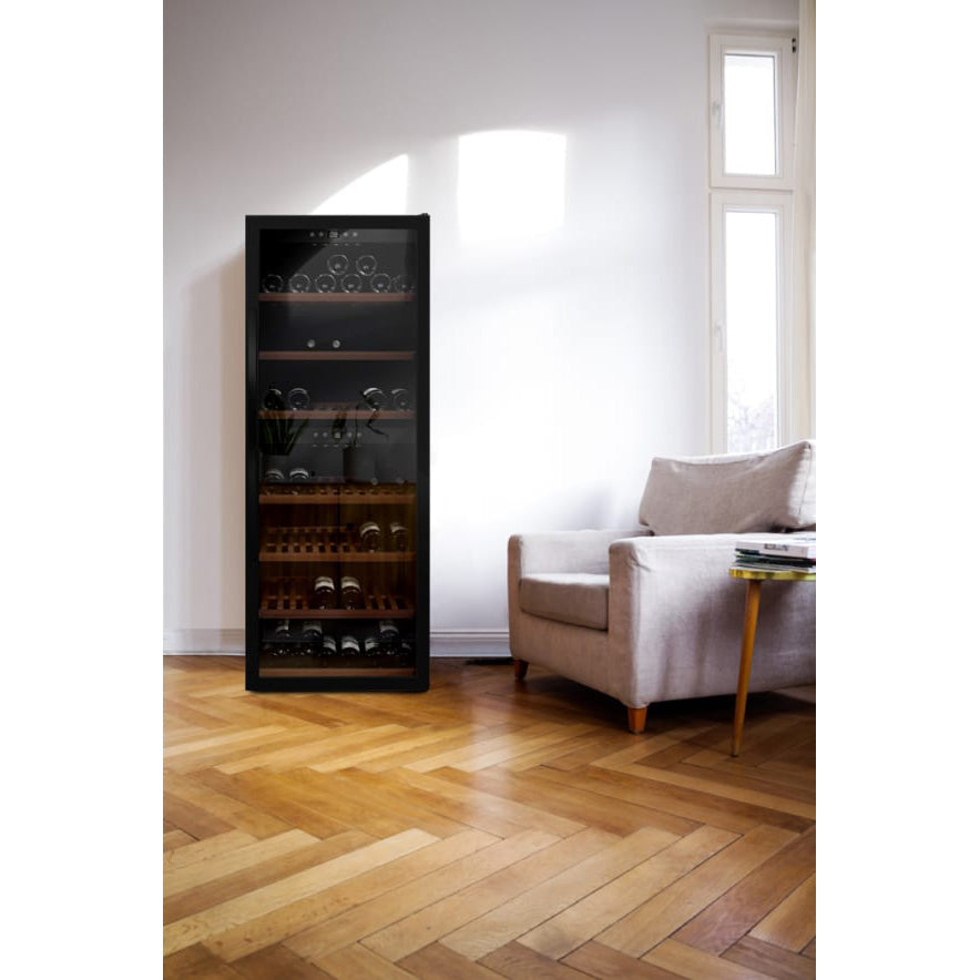 Wine Cooler 126 bottles mQuvée WineExpert 126 Fullglass Black Dual-zone