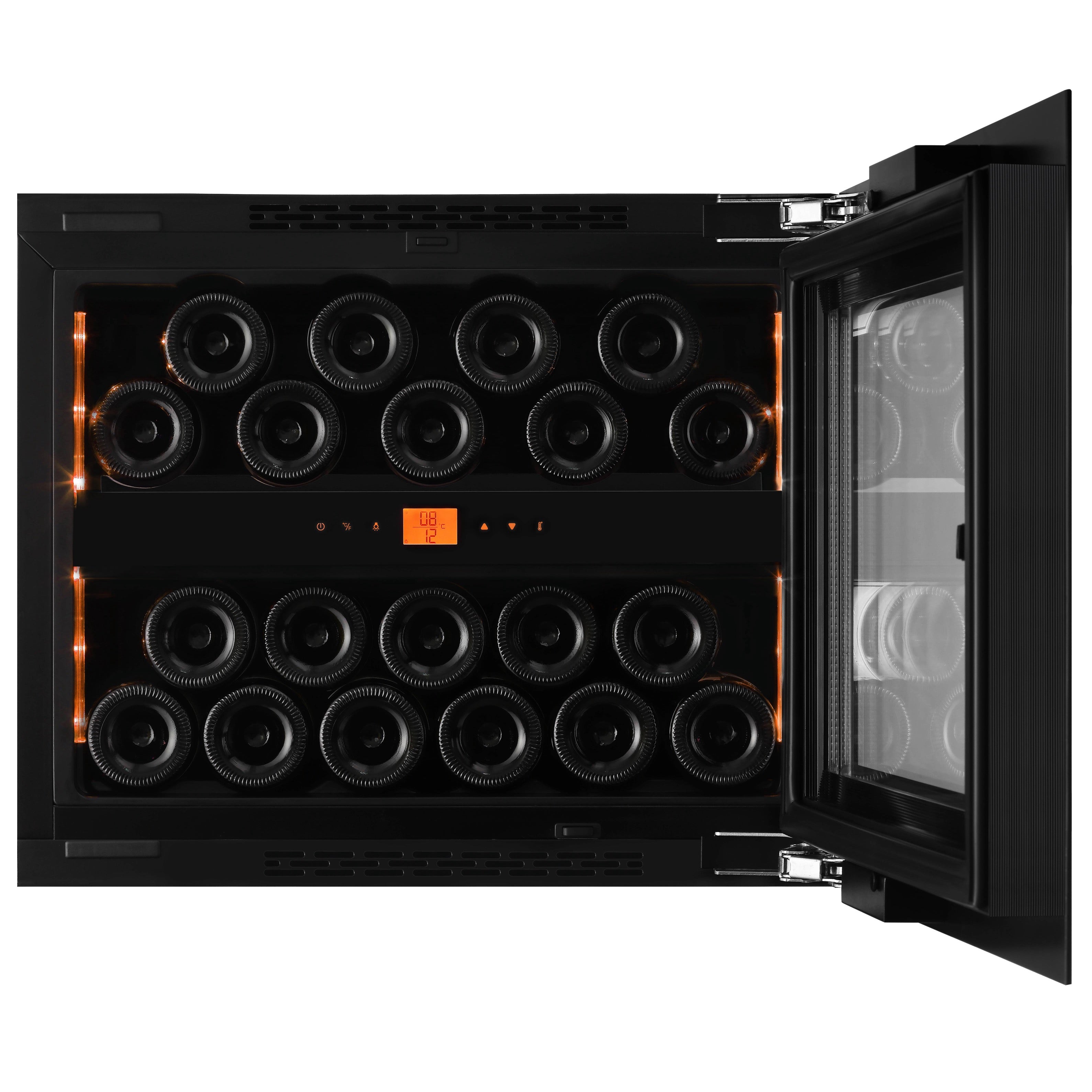 Vinoteca integrable doble zona 20 botellas LBN200POV abierta iluminación led rojo