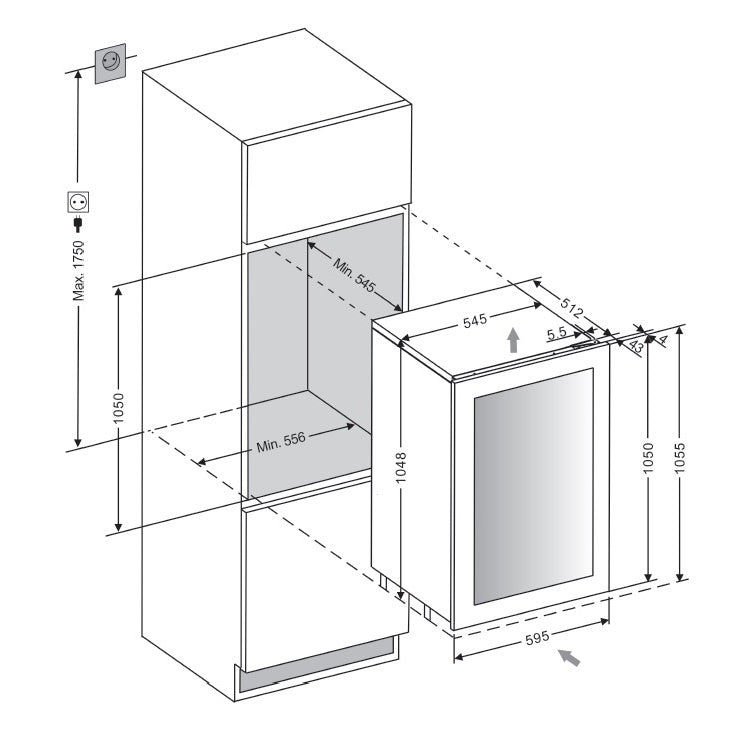Vinoteca integrable doble zona 59 botellas LBN590POV diagrama d encastre en cocina