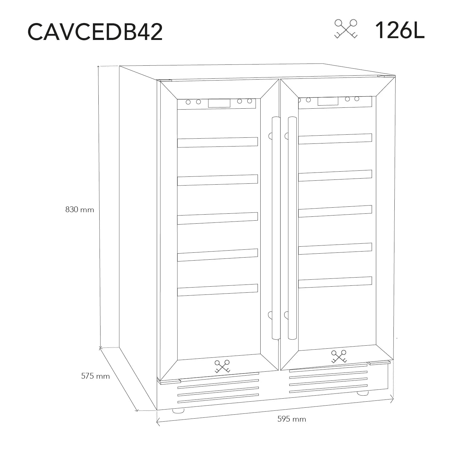 Vinoteca doble zona 42 botellas CAVCEDB42 diagrama de encastre
