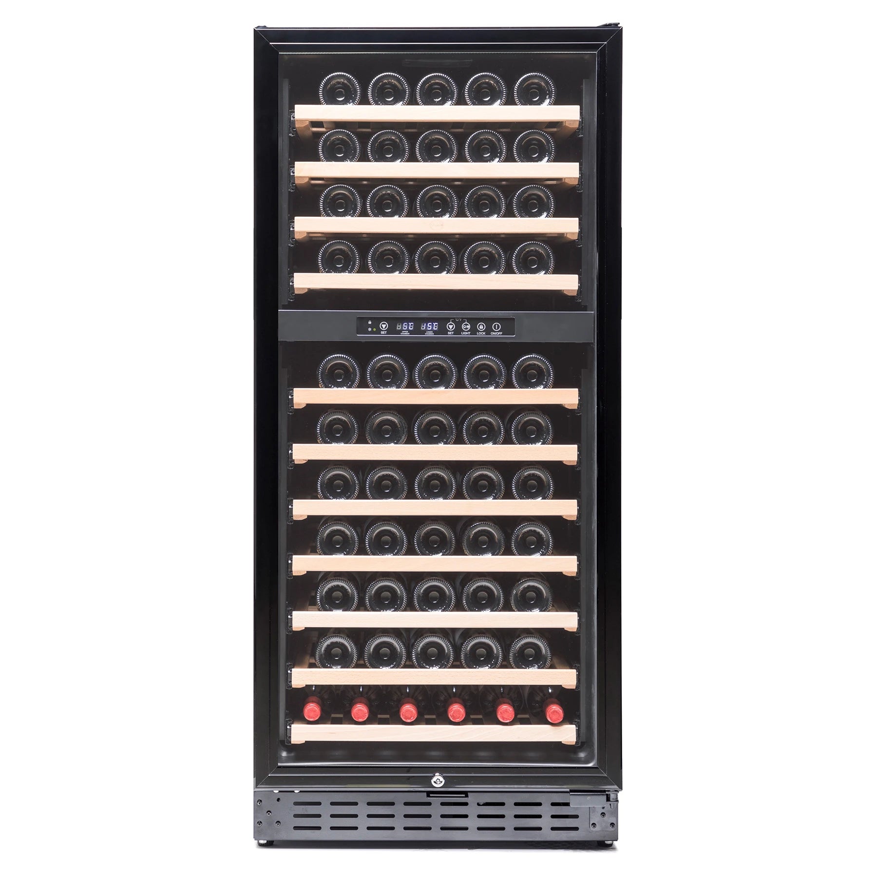 Vinoteca Vinobox V110 GC 2T Black de 111 botellas en color negro con puerta de cristal.