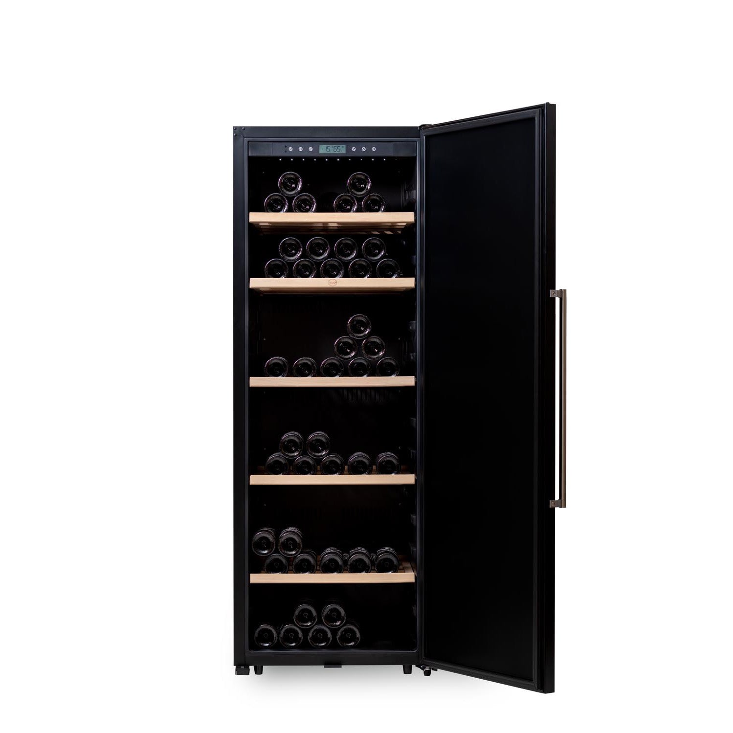 Vinoteca 192 botellas V192 PRO Aging vista frontal con puerta abierta y botellas de vino