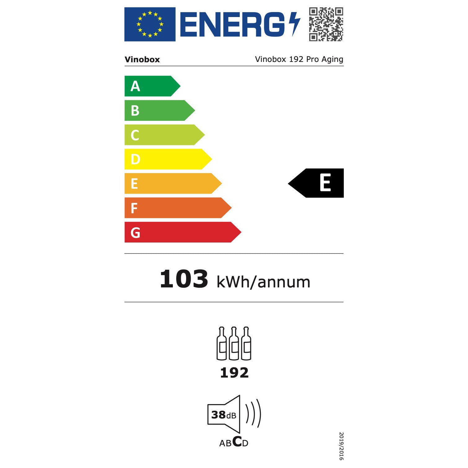Vinoteca 192 botellas V192 PRO Aging energy label