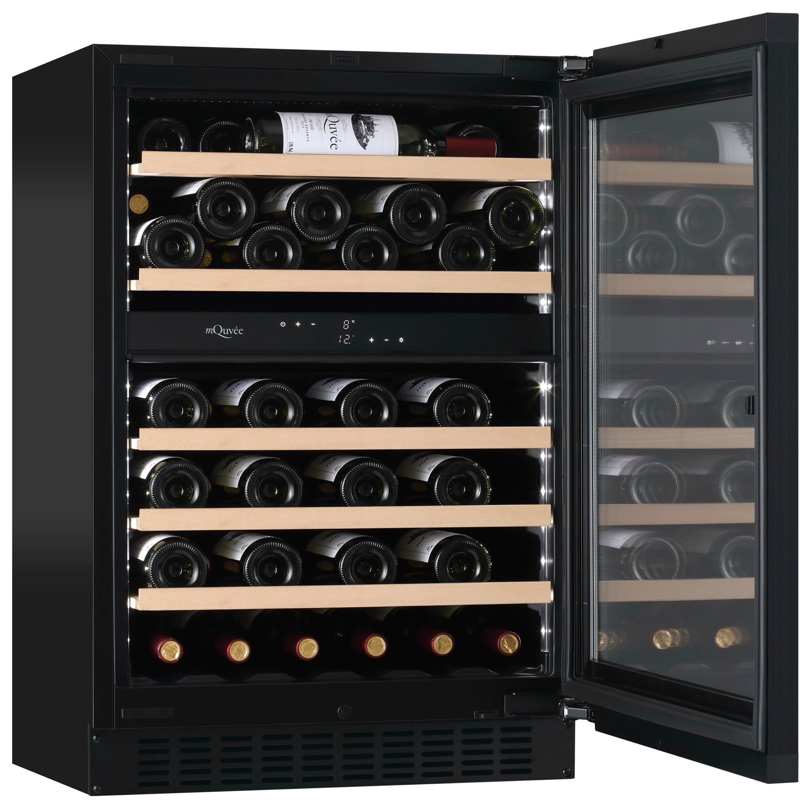 Vinoteca 53 botellas mQuvée WineCave Exclusive 780 60D Panel Ready vista lateral puerta abierta