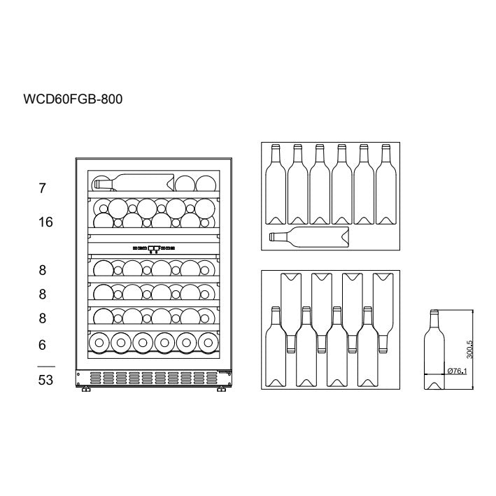 Vinoteca 53 botellas mQuvée WineCave 800 60D Fullglass diagrama de capacidad