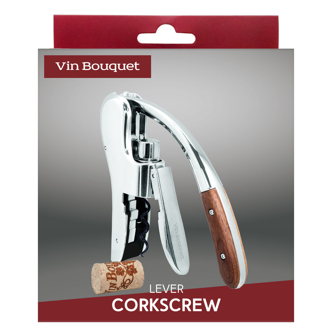 Sacacorchos de Palanca Cromado y Madera
