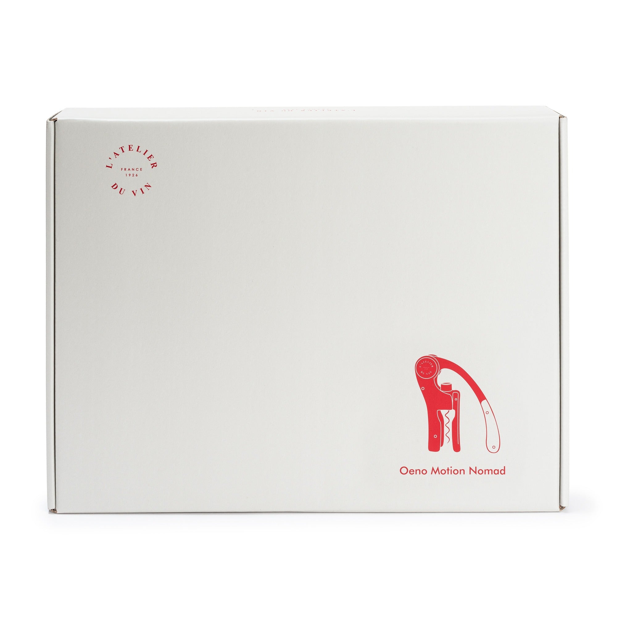 Caja de presentación L'Atelier du Vin Oeno Motion Nomad con ilustración del descorchador sobre fondo blanco