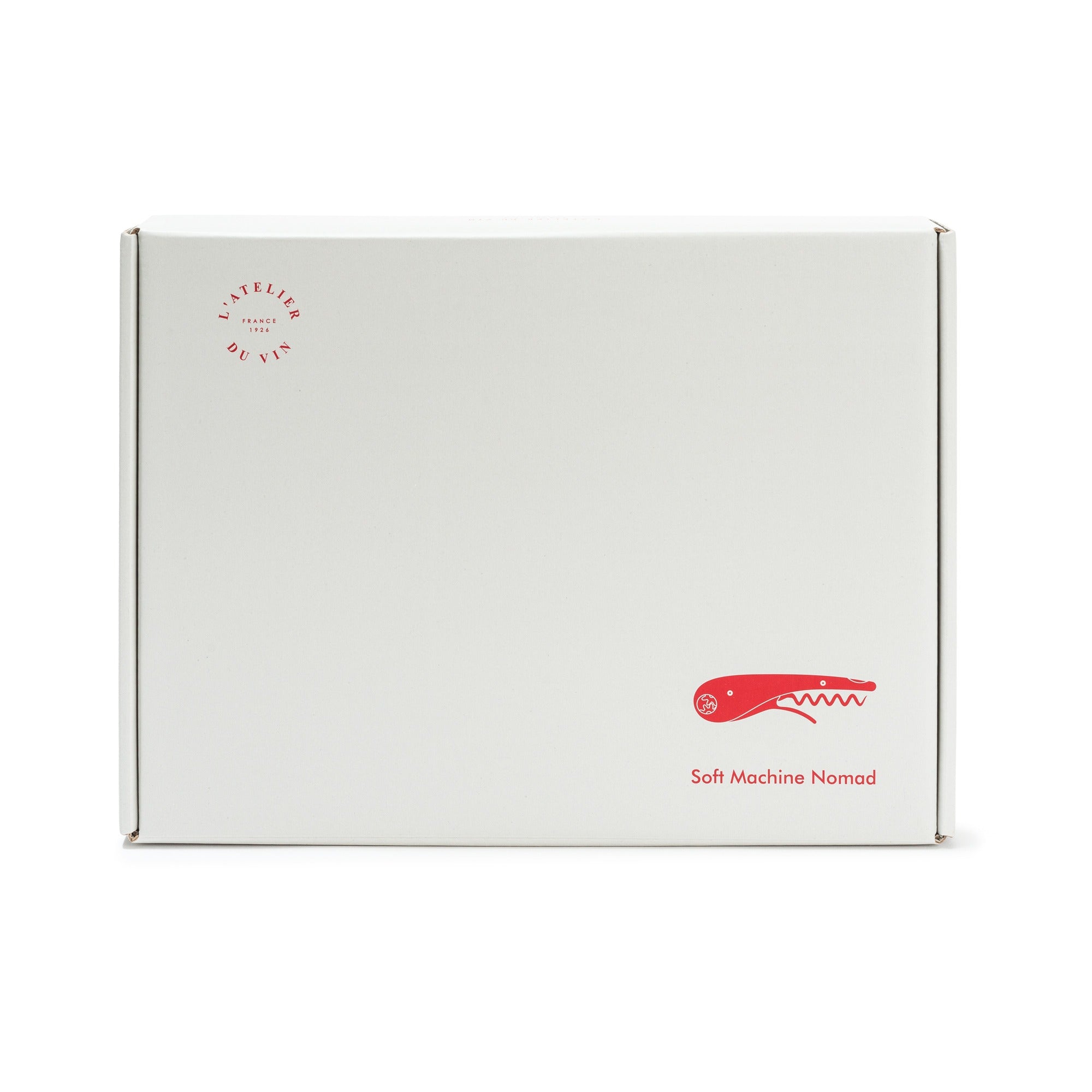 Caja de envío del estuche Soft Machine Nomad L'Atelier du Vin con logo y nombre del producto