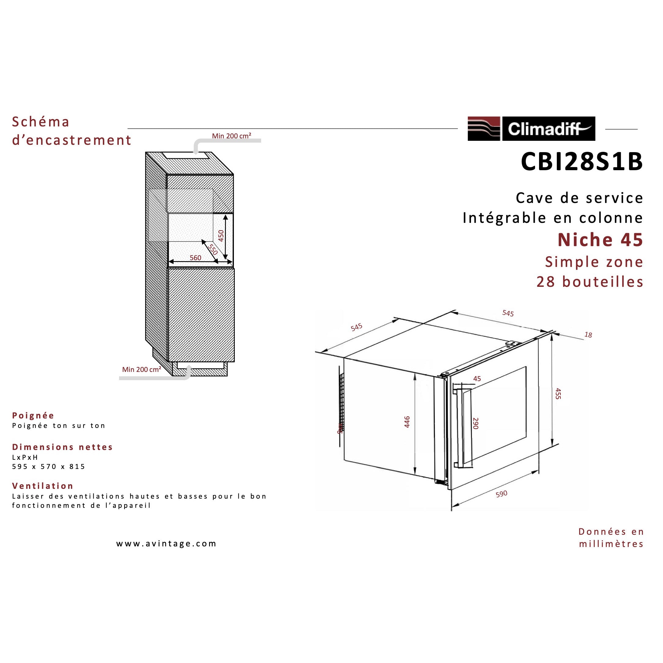 Vinoteca 28 botellas Climadiff CBI28S1B