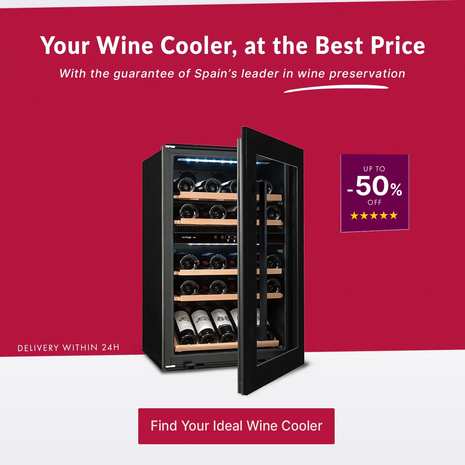 Wine cooler with up to 50% off at Spain’s leading wine preservation specialist