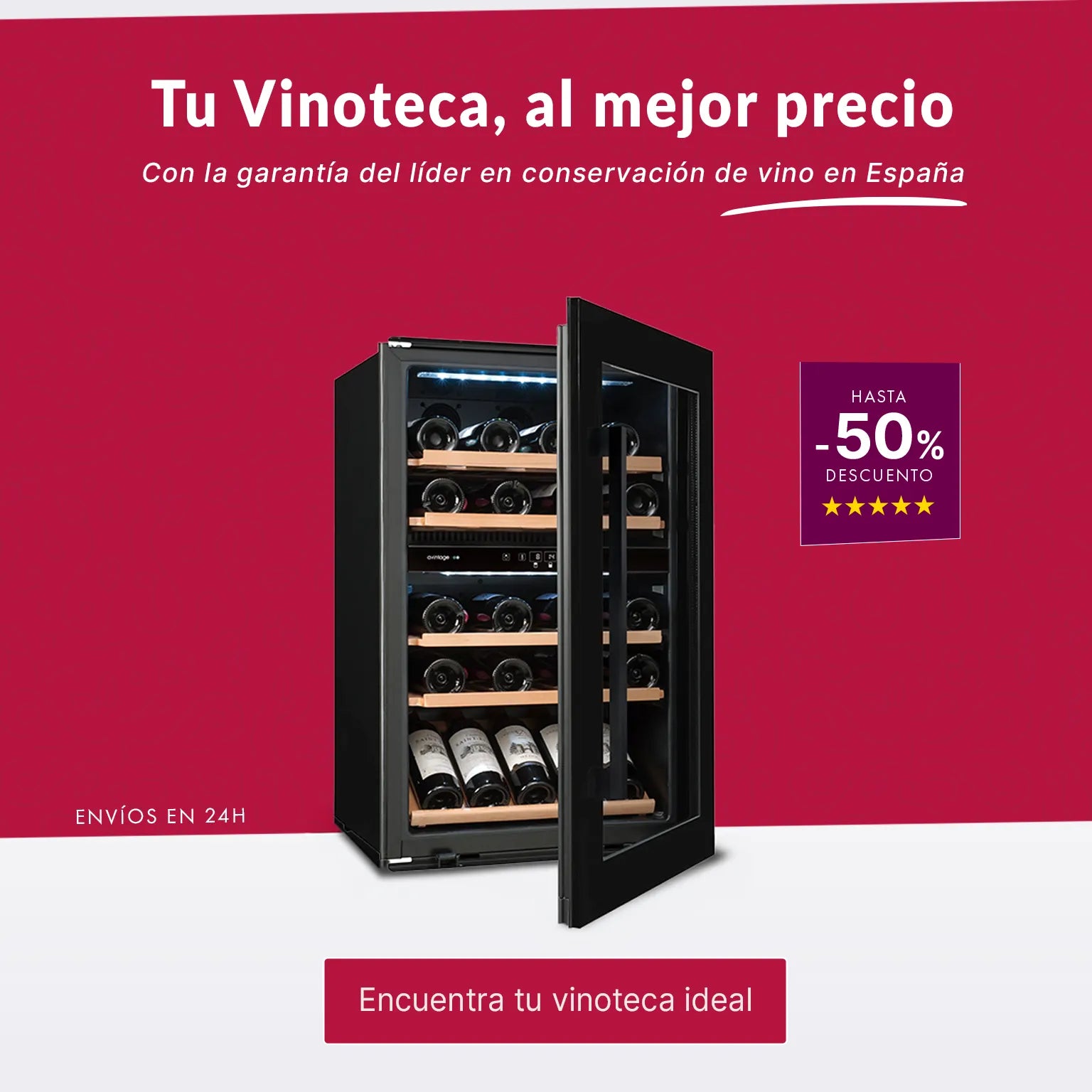 Vinoteca con hasta 50% de descuento en Vinoteca.es, líder en conservación de vino en España