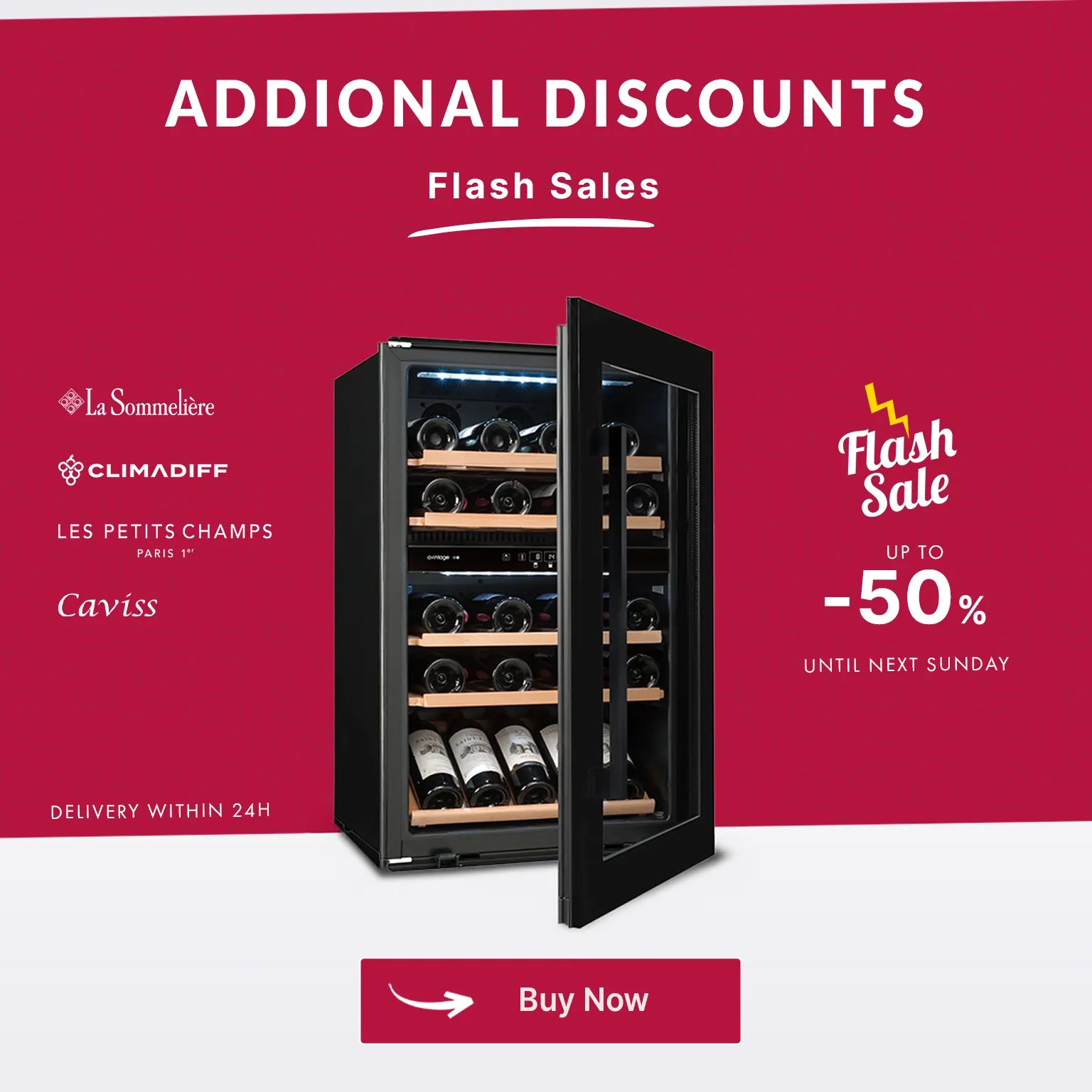 Flash sale on wine coolers with up to 50% off and 24h delivery at Vinoteca.es