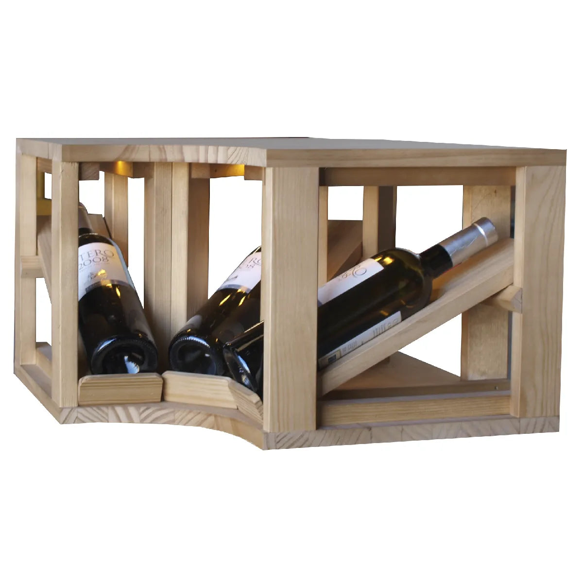 EX2196 - Botellero Esquina Led Villafranca 3 botellas de vino en Pino teñido en roble claro