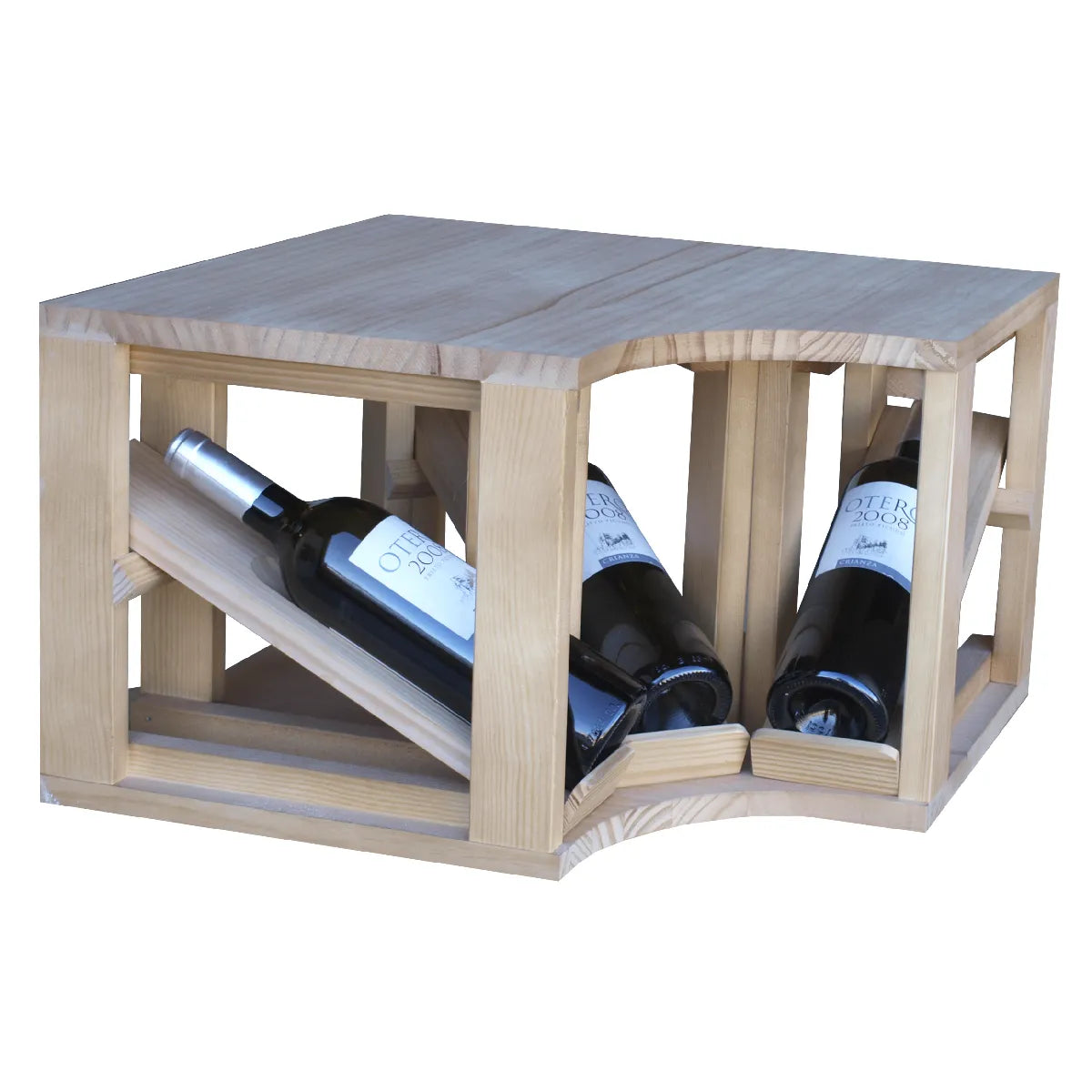 EX2195-01 - Botellero Esquina Villafranca 3 botellas de vino en Pino teñido en roble claro