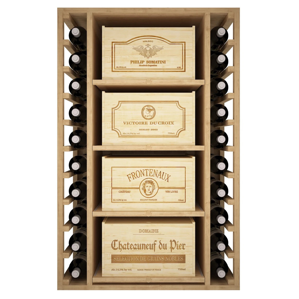 Botellero de madera de pino para 64 botellas, Godello EX2547