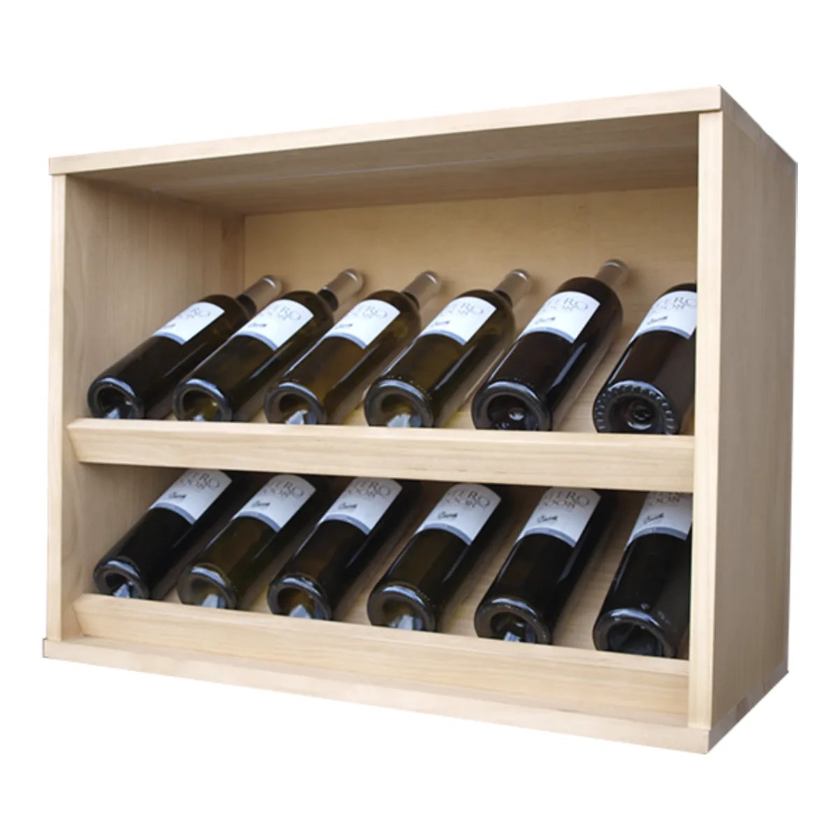 EX2293-01 - EX2293-02 - Botellero Expositor Cajón Villafranca 12 botellas de vino en Pino teñido en roble claro
