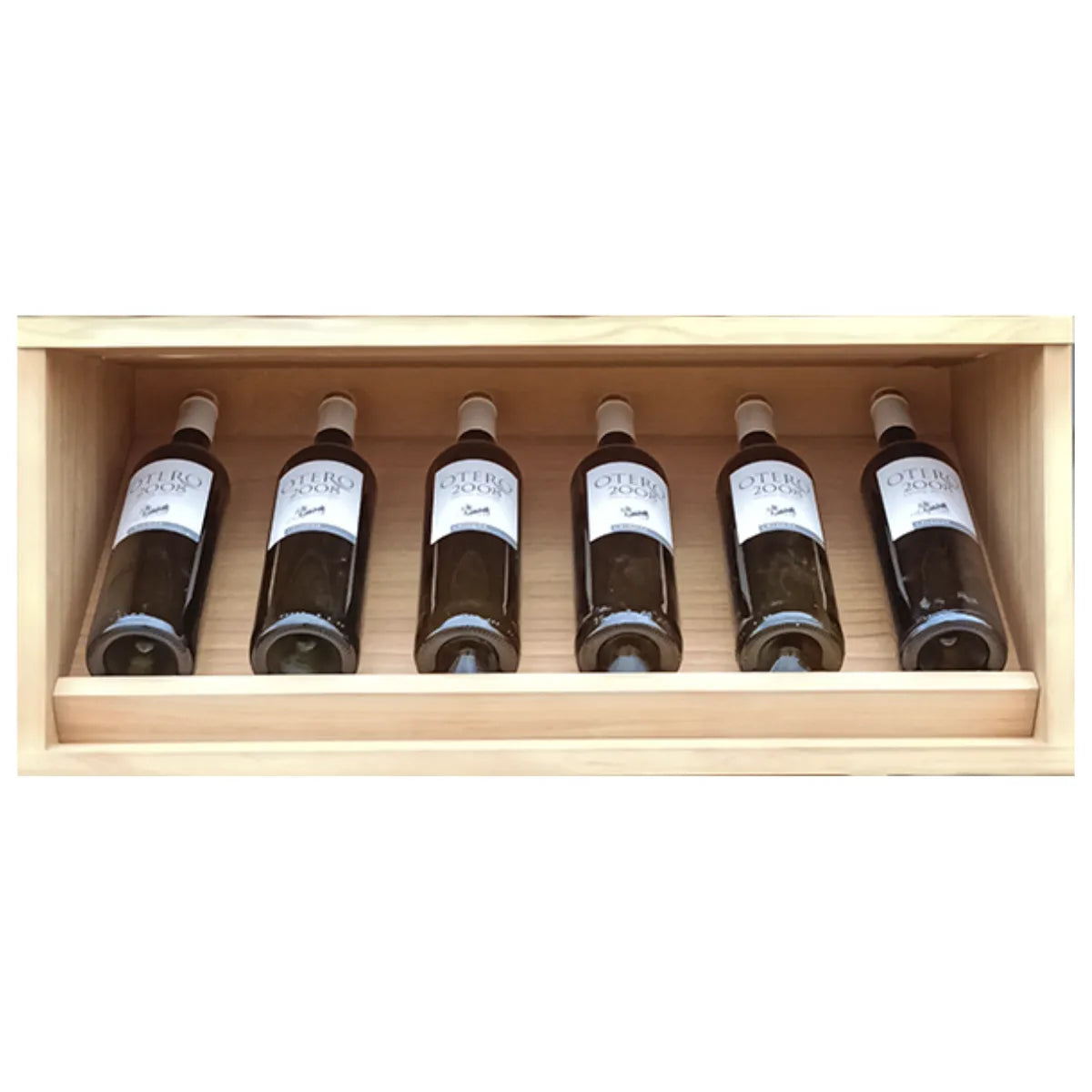 EX2291-02 - Botellero Expositor Cajón Villafranca 6 botellas de vino en Pino teñido en roble claro