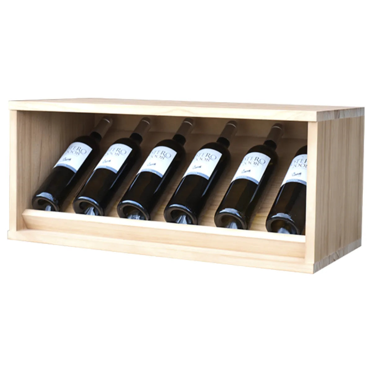 EX2291-01 - Botellero Expositor Cajón Villafranca 6 botellas de vino en Pino teñido en roble claro