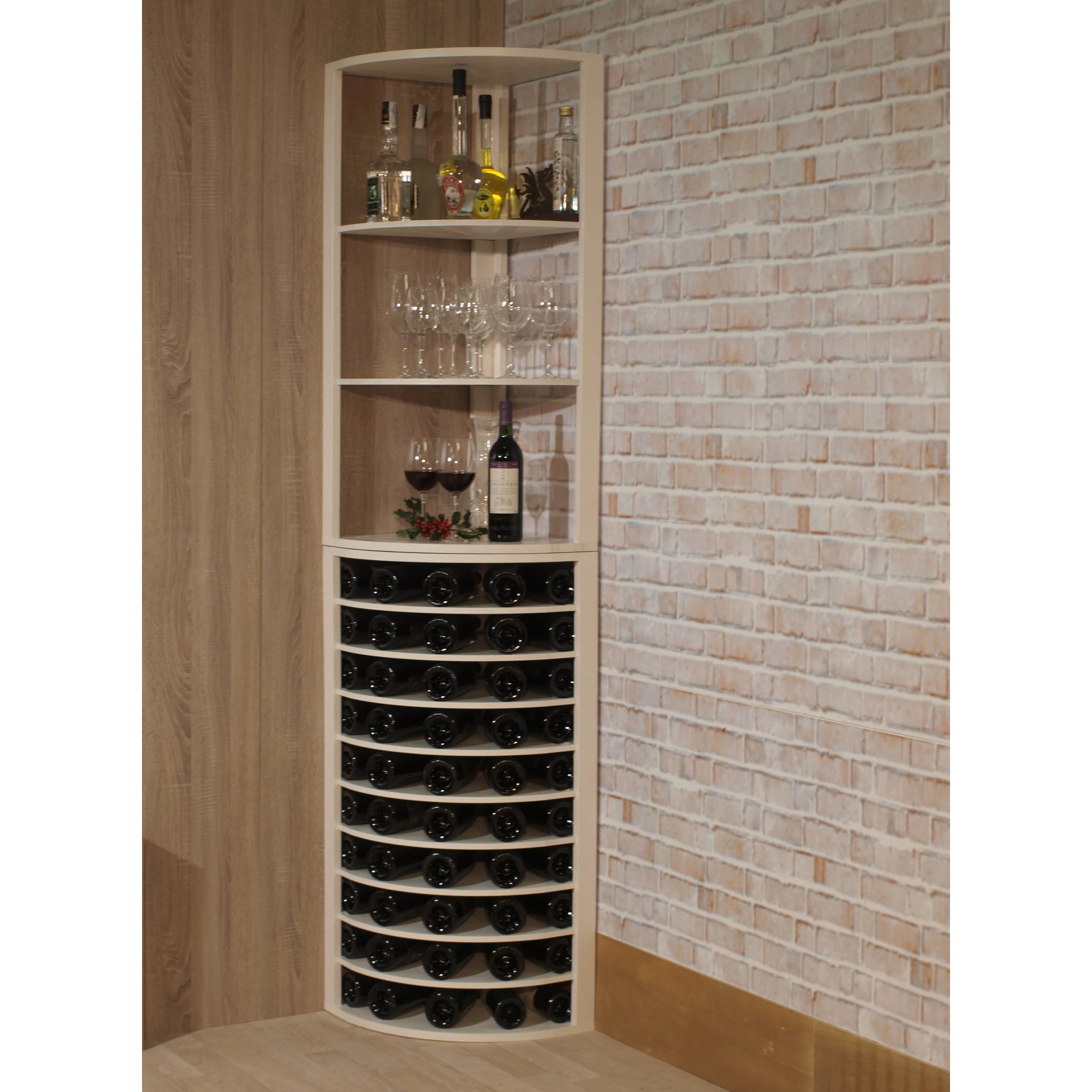 Botellero de madera de pino para rincón para 50 botellas, Godello EW2036