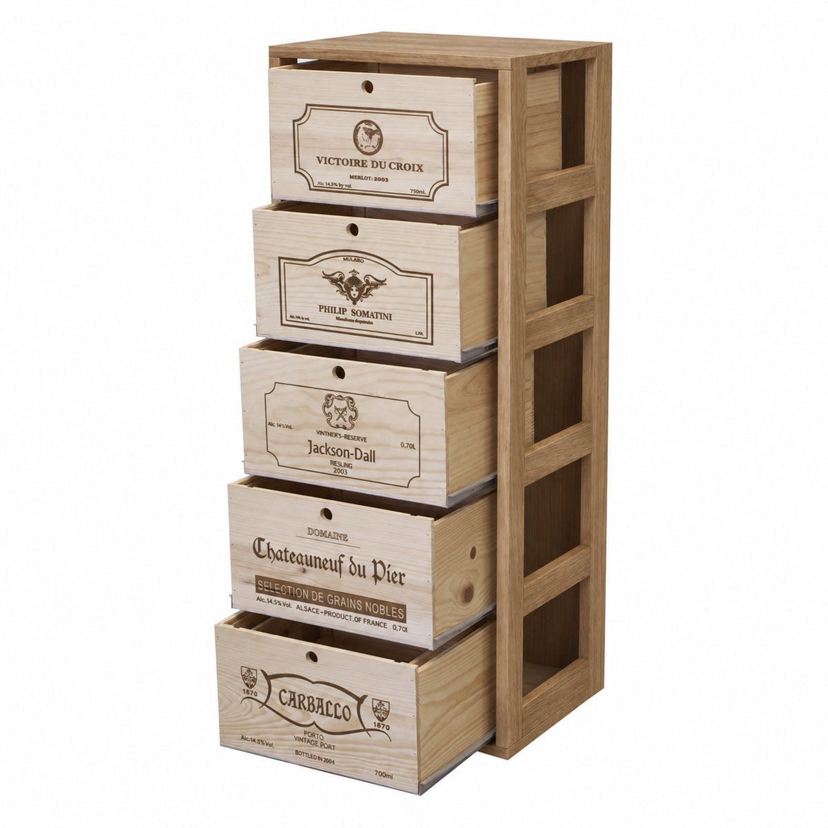 Botellero para 5 cajas de 6 botellas Expovinalia Arganza Godello 2553 - Roble natural - Representación generada del acabado