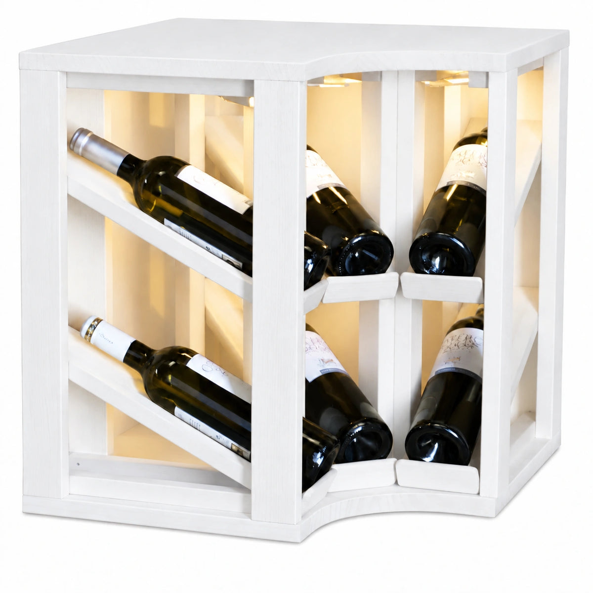 Wine rack for 6 bottles Expovinalia Villafranca Godello 2198 with LED in white pine EW2198. AI-generated finish representation.