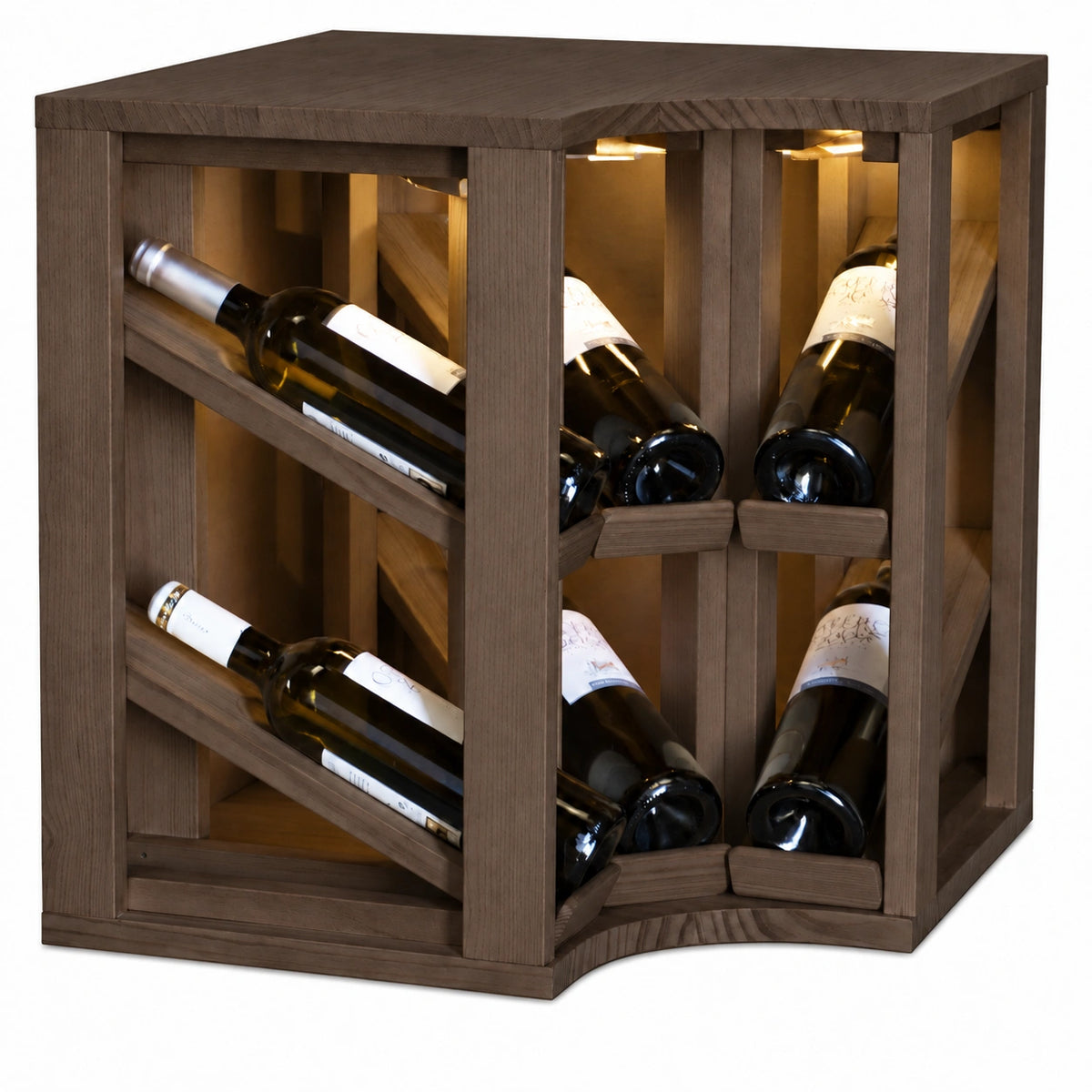 Wine rack for 6 bottles Expovinalia Villafranca Godello 2198 with LED in dark pine HX2198. AI-generated finish representation.