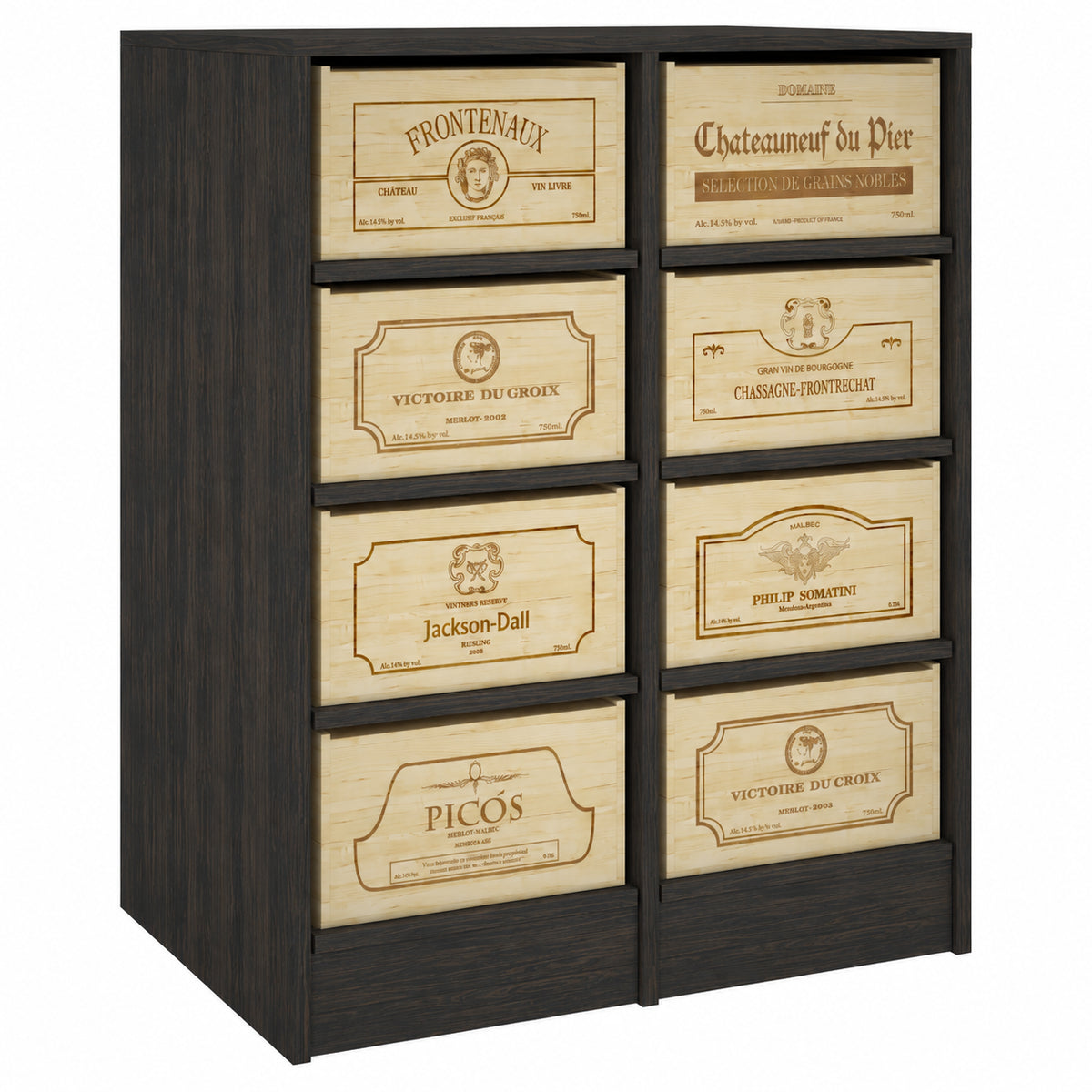 Botellero para 8 cajas de 12 botellas Expovinalia Arganza Godello 2545 - Pino negro - Representación generada del acabado