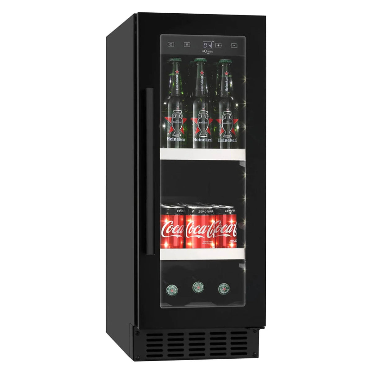 Detalle de la nevera para cerveza mQuvée BeerServer 30 Anthracite Black con acabado antracita