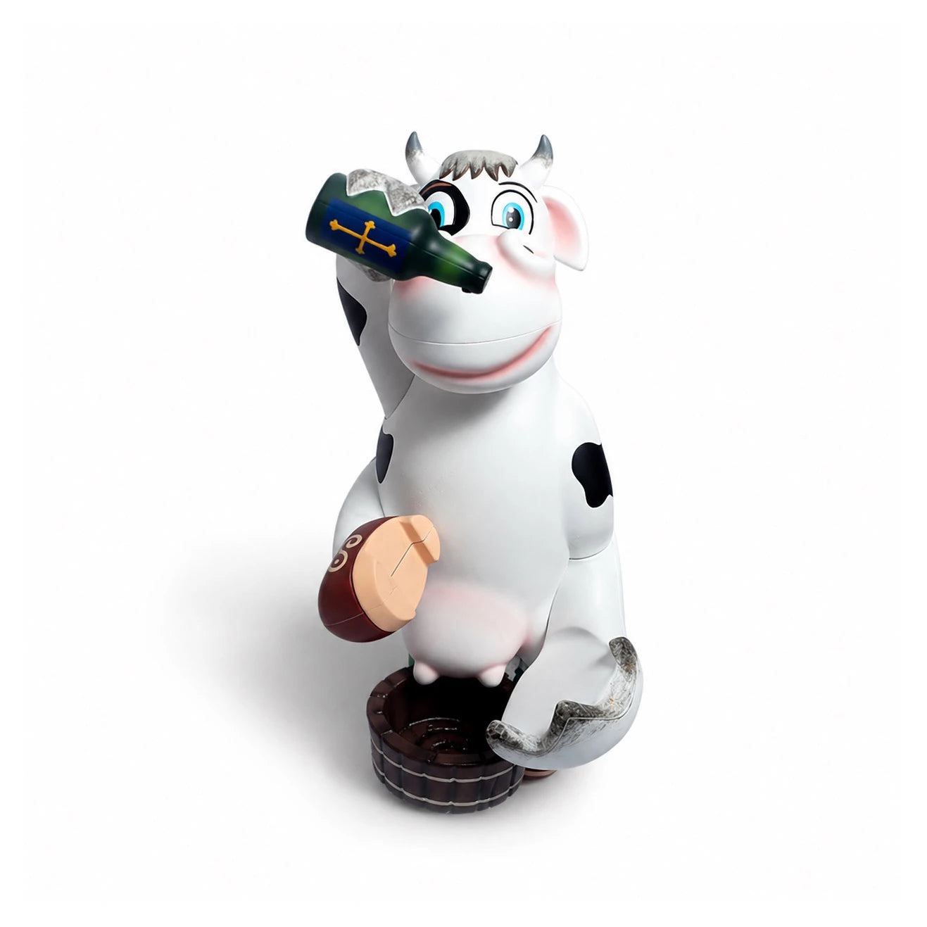 Escanciador eléctrico Coem FLORA para sidra, diseño de vaca pintada a mano con botella y vaso.
